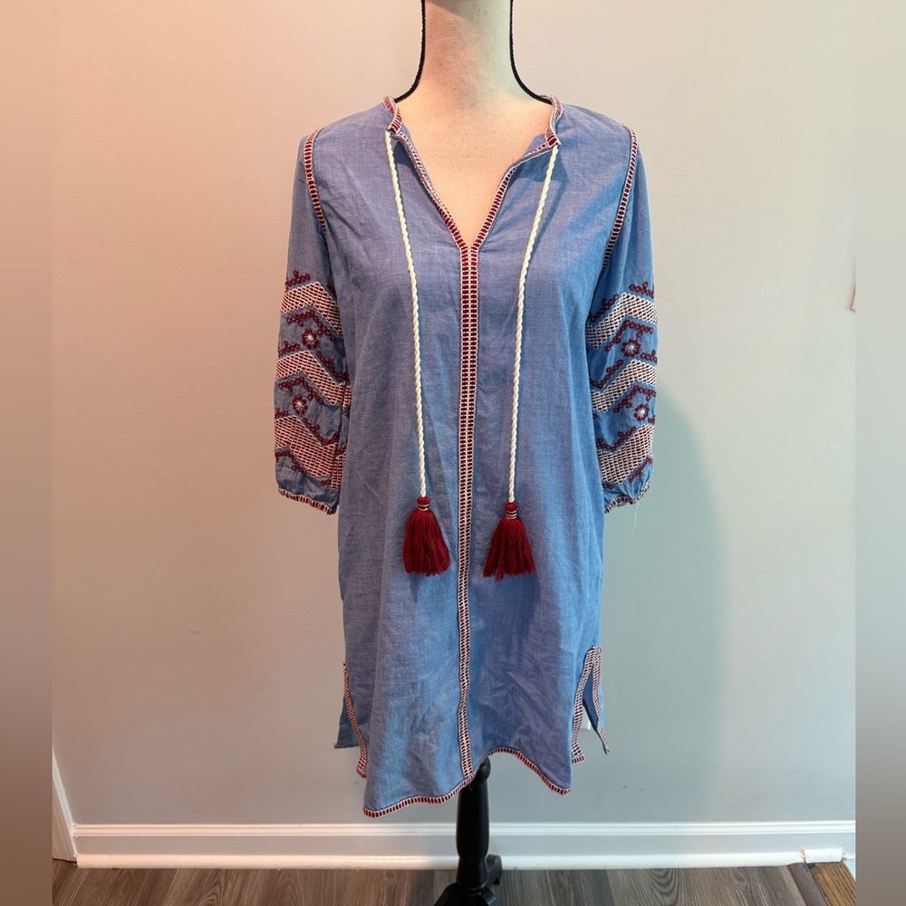 Gretchen Scott Odessa Tunic Dress Embroidered w Tassels Women’s Small Pockets